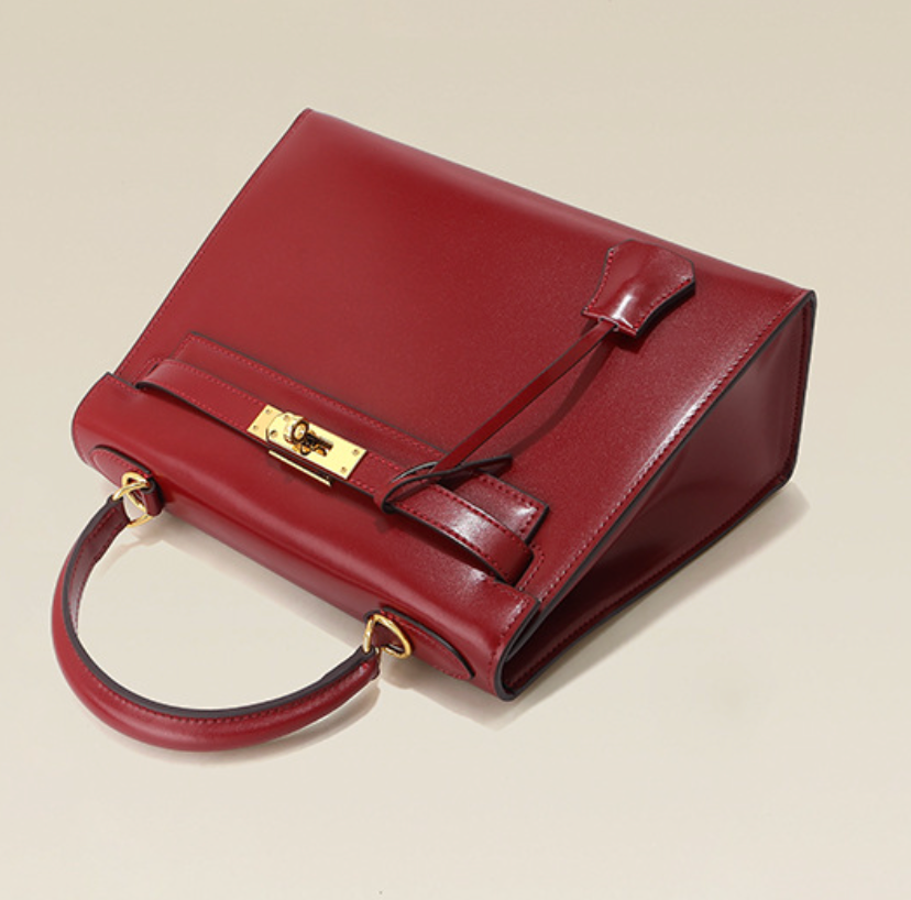 Grace Box – Strukturierte Tasche aus glattem echtem Leder ( 28 CM )