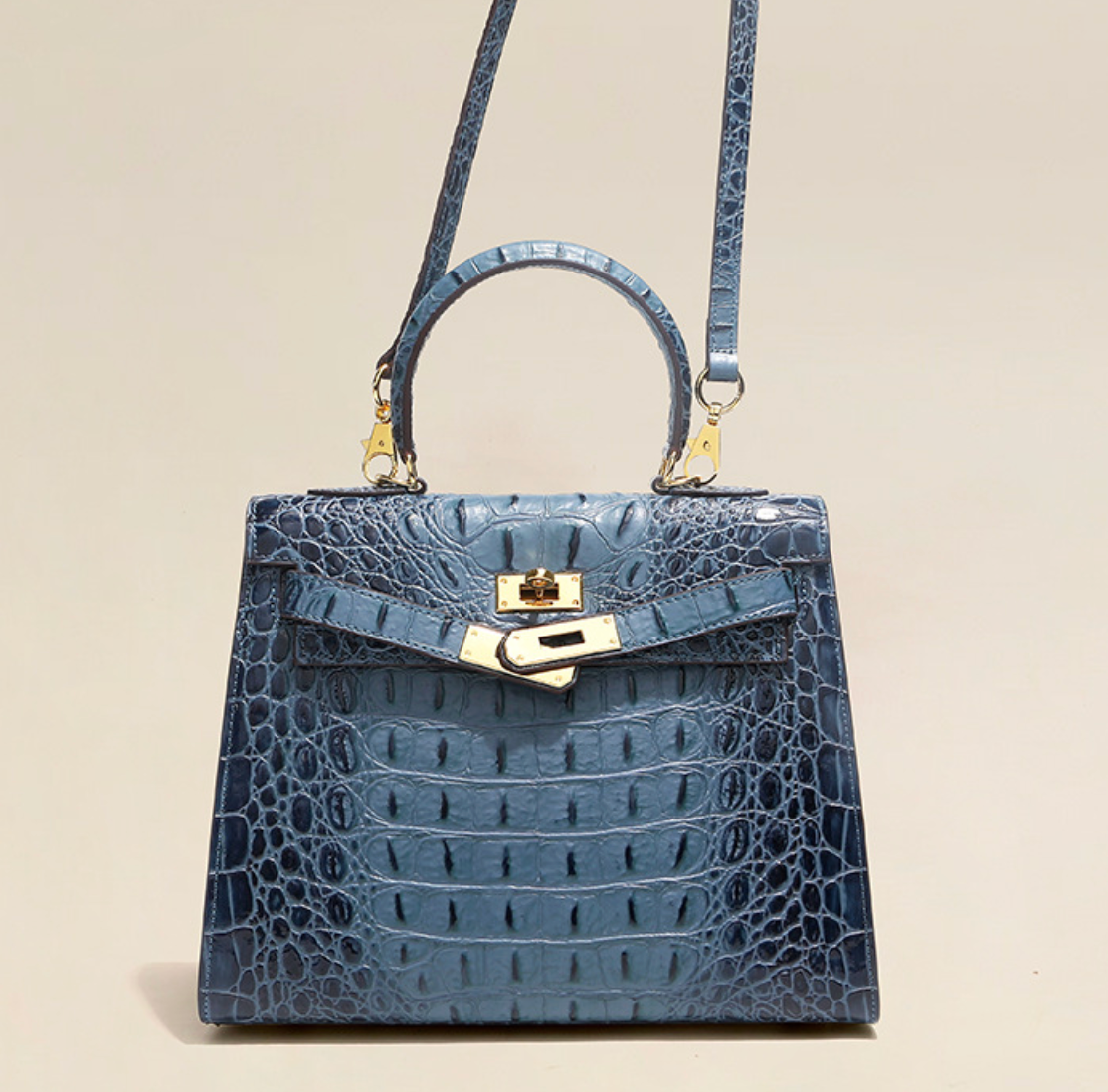 Grace Croco Royal – 28 cm Tasche aus echtem Leder mit Krokodilprägung