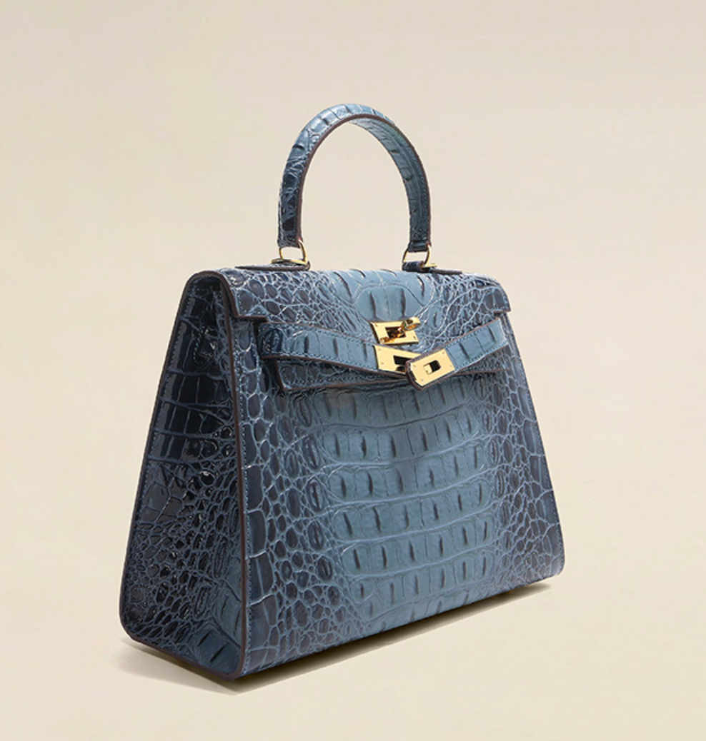 Grace Croco Royal – 28 cm Tasche aus echtem Leder mit Krokodilprägung