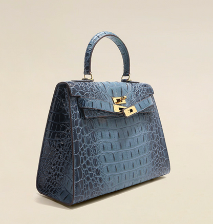 Grace Croco Royal – 28 cm Tasche aus echtem Leder mit Krokodilprägung
