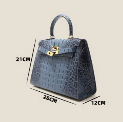 Grace Croco Royal – 28 cm Tasche aus echtem Leder mit Krokodilprägung