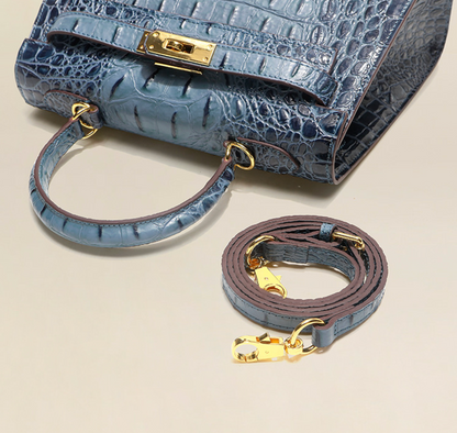 Grace Croco Royal – 28 cm Tasche aus echtem Leder mit Krokodilprägung