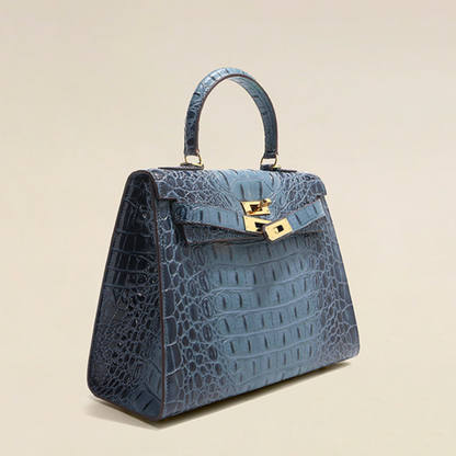 Grace Croco Royal – 28 cm Tasche aus echtem Leder mit Krokodilprägung