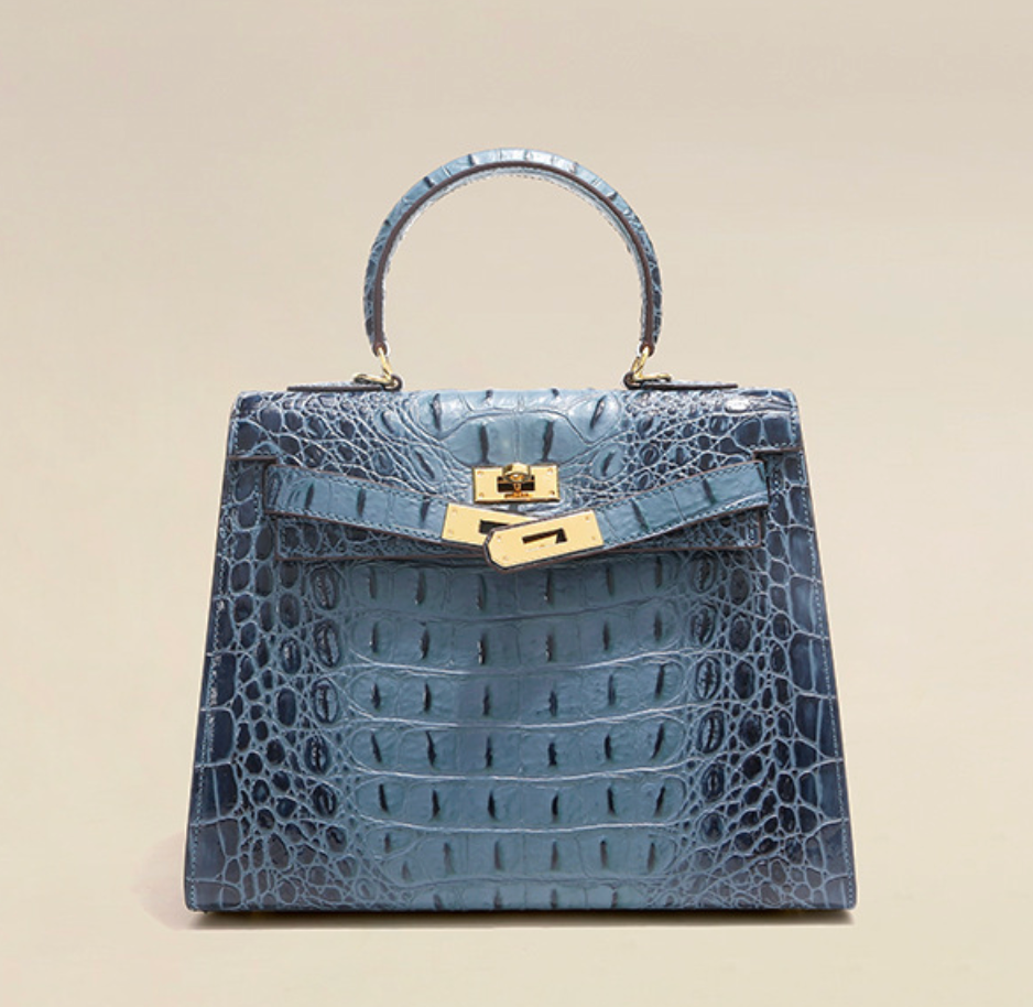 Grace Croco Royal – 28 cm Tasche aus echtem Leder mit Krokodilprägung