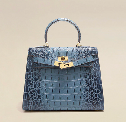 Grace Croco Royal – 28 cm Tasche aus echtem Leder mit Krokodilprägung