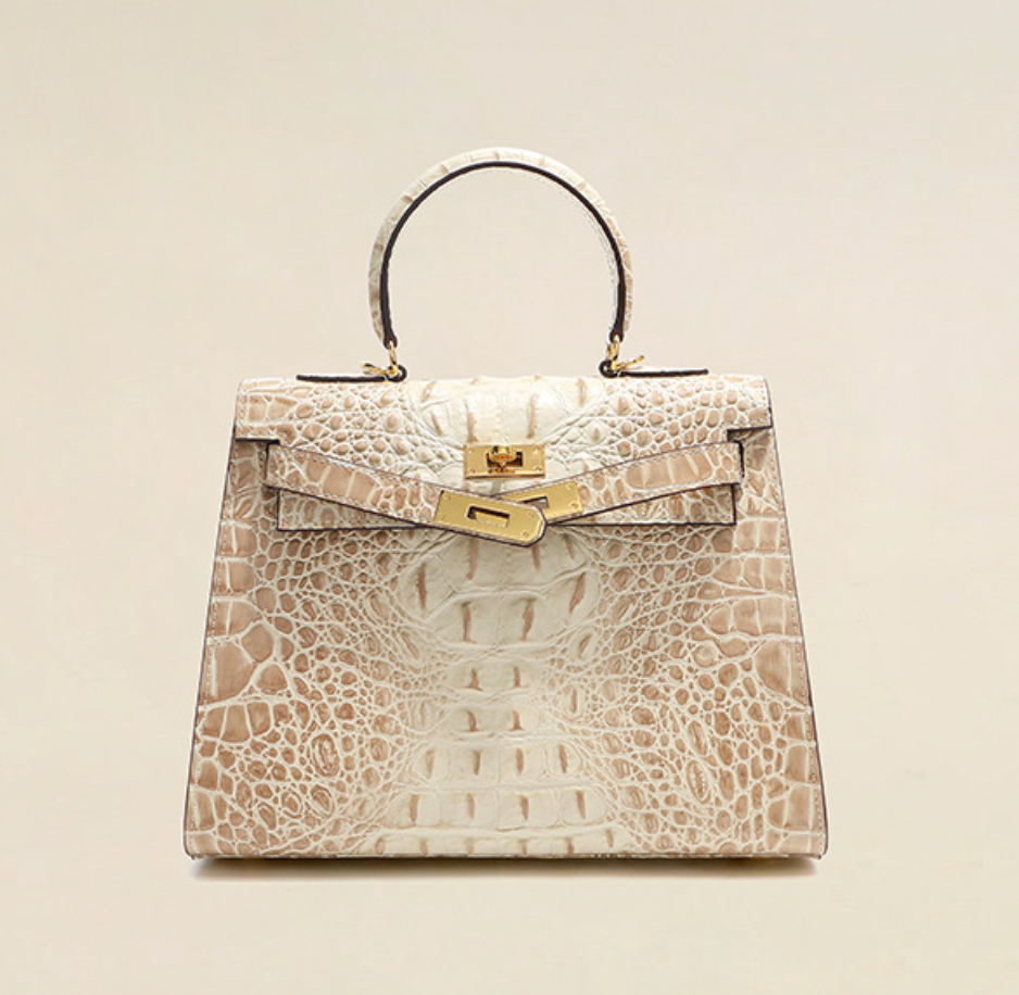 Grace Croco Royal – 28 cm Tasche aus echtem Leder mit Krokodilprägung