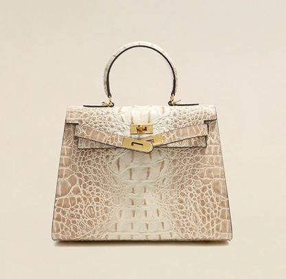 Grace Croco Royal – 28 cm Tasche aus echtem Leder mit Krokodilprägung