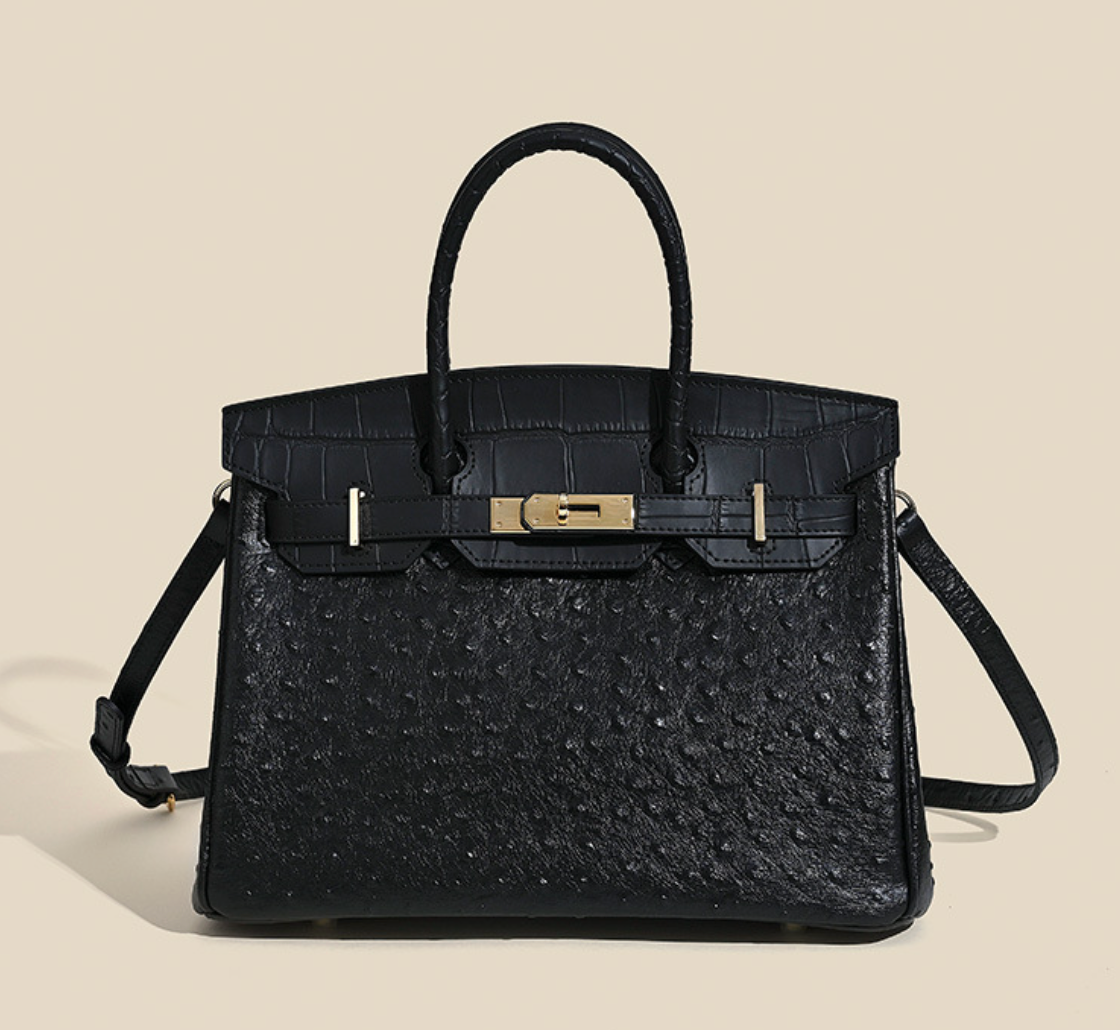 Jane Ostrich 30 – Tasche aus Leder mit Straußenprägung