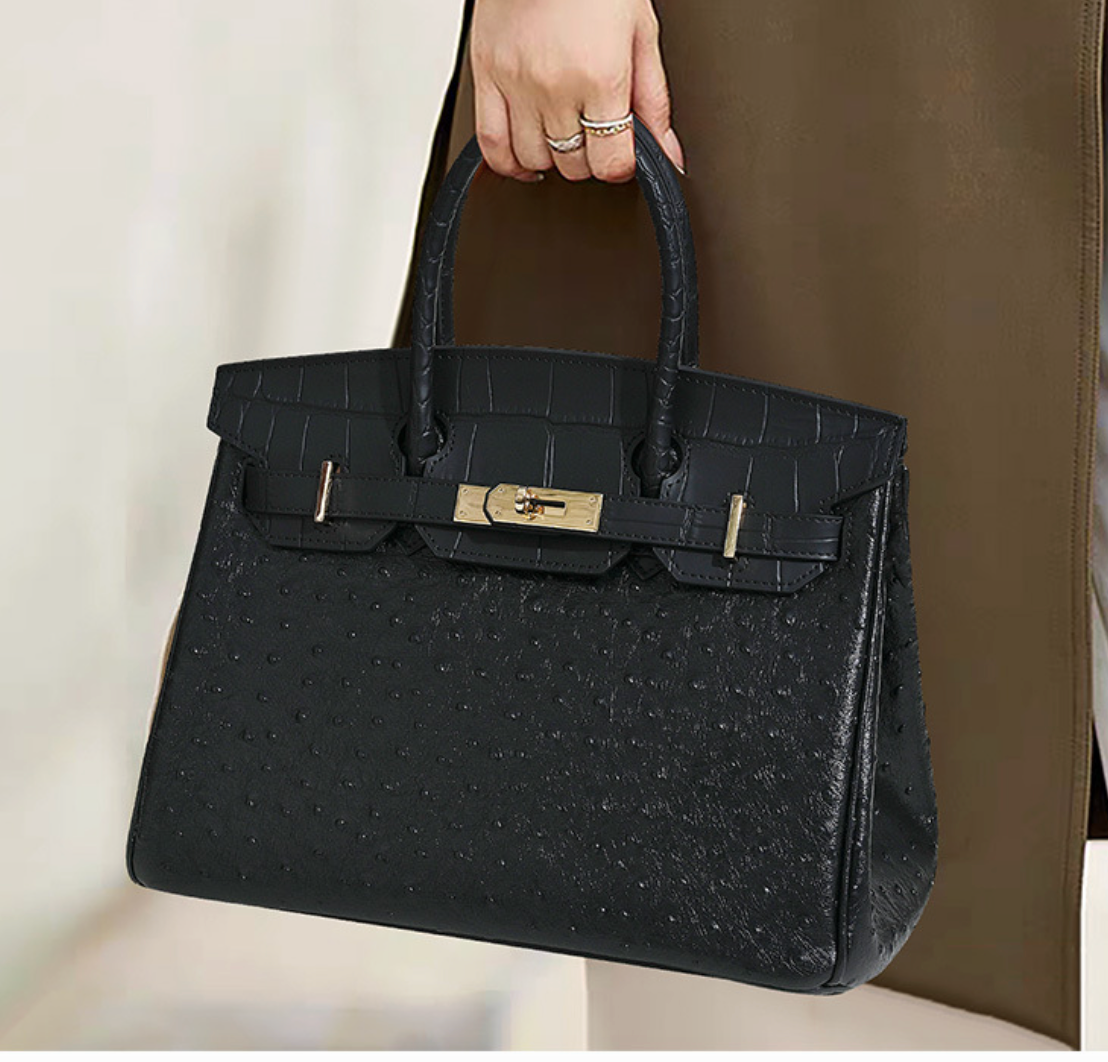 Jane Ostrich 30 – Tasche aus Leder mit Straußenprägung