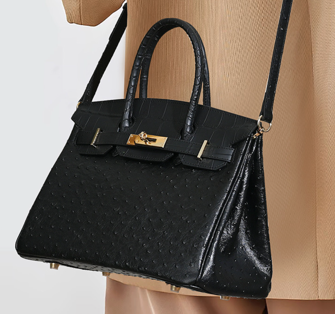Jane Ostrich 30 – Tasche aus Leder mit Straußenprägung
