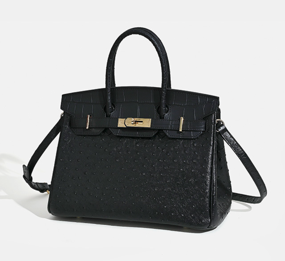 Jane Ostrich 30 – Tasche aus Leder mit Straußenprägung