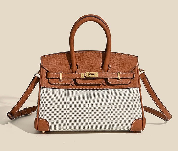Jane Riviera 25 – Tasche aus echtem Togo-Leder und Platin-Canvas