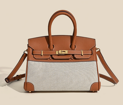 Jane Riviera 25 – Tasche aus echtem Togo-Leder und Platin-Canvas