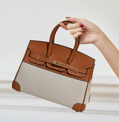 Jane Riviera 25 – Tasche aus echtem Togo-Leder und Platin-Canvas