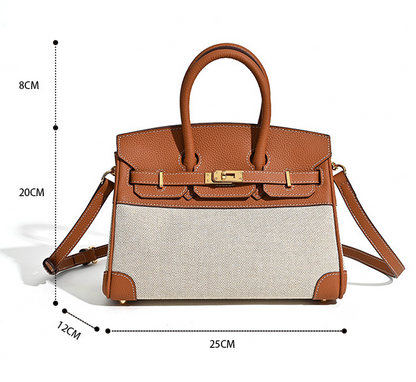Jane Riviera 25 – Tasche aus echtem Togo-Leder und Platin-Canvas