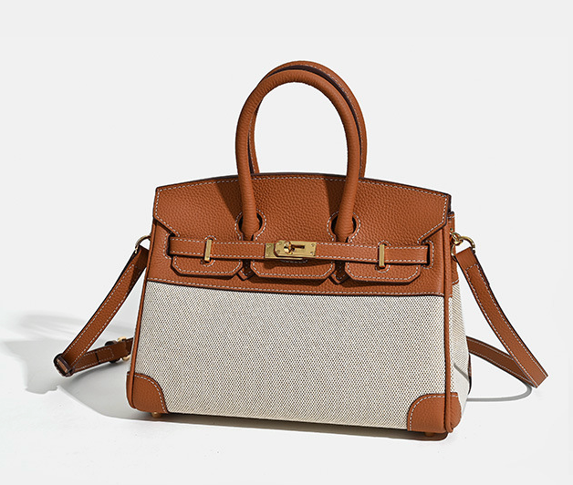 Jane Riviera 25 – Tasche aus echtem Togo-Leder und Platin-Canvas