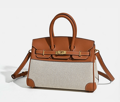 Jane Riviera 25 – Tasche aus echtem Togo-Leder und Platin-Canvas