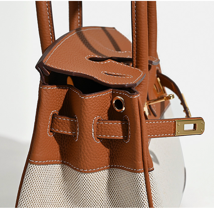 Jane Riviera 25 – Tasche aus echtem Togo-Leder und Platin-Canvas