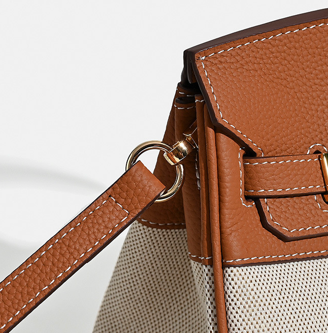 Jane Riviera 25 – Tasche aus echtem Togo-Leder und Platin-Canvas