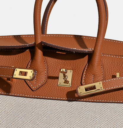 Jane Riviera 25 – Tasche aus echtem Togo-Leder und Platin-Canvas
