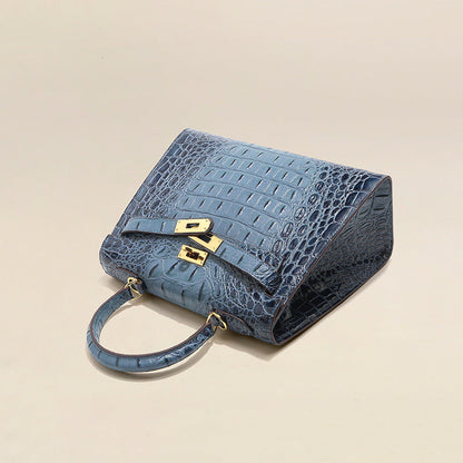 Grace Croco Royal – 28 cm Tasche aus echtem Leder mit Krokodilprägung