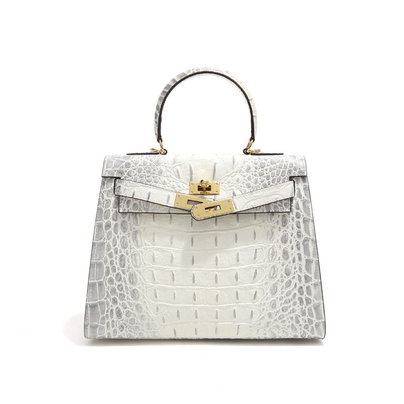Grace Croco Royal – 28 cm Tasche aus echtem Leder mit Krokodilprägung