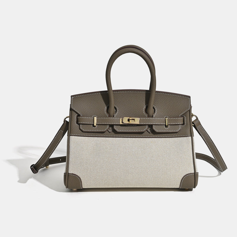 Jane Riviera 25 – Tasche aus echtem Togo-Leder und Platin-Canvas