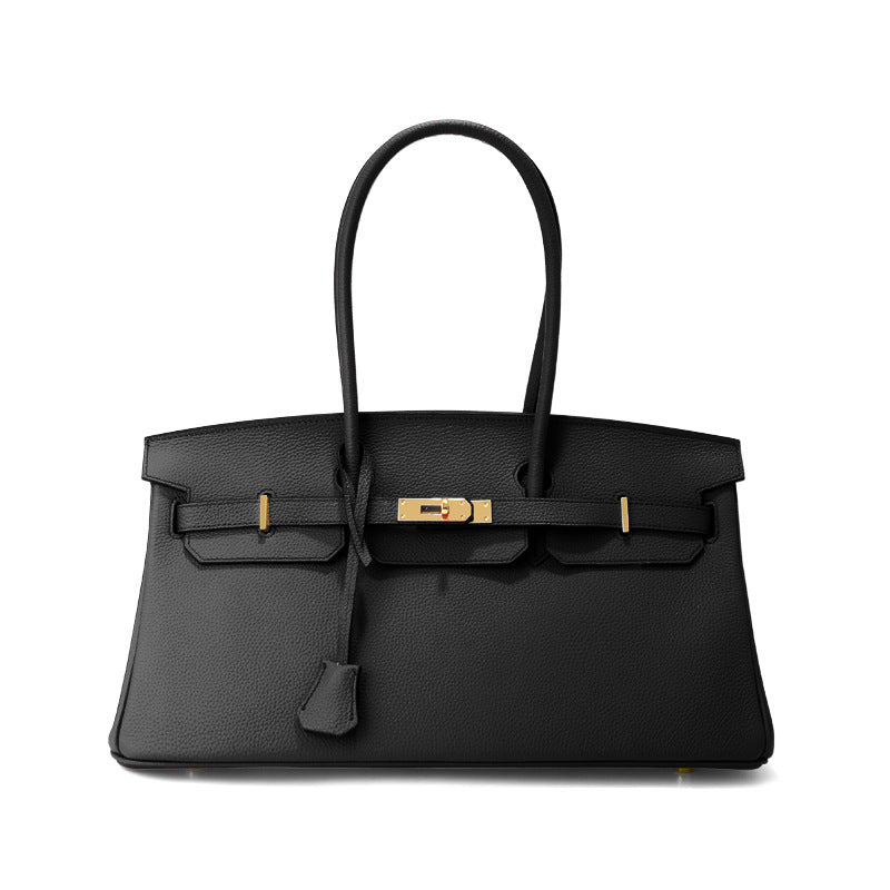Jane Baguette – 40 cm Tasche aus echtem Pebbled-Leder
