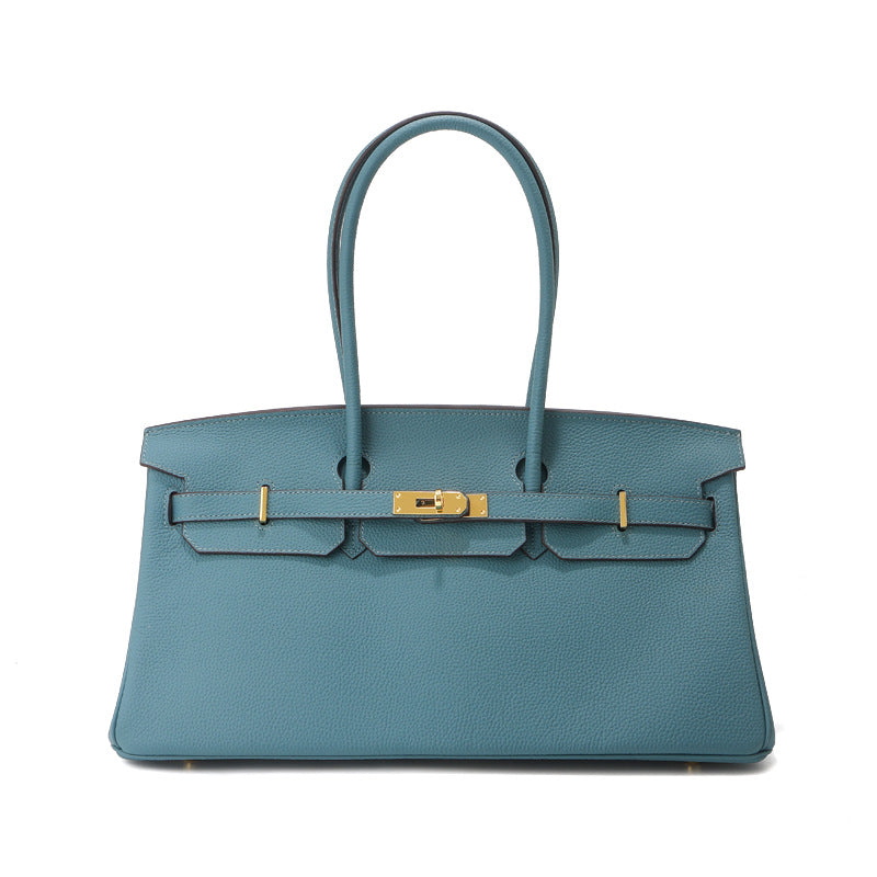 Jane Baguette – 40 cm Tasche aus echtem Pebbled-Leder