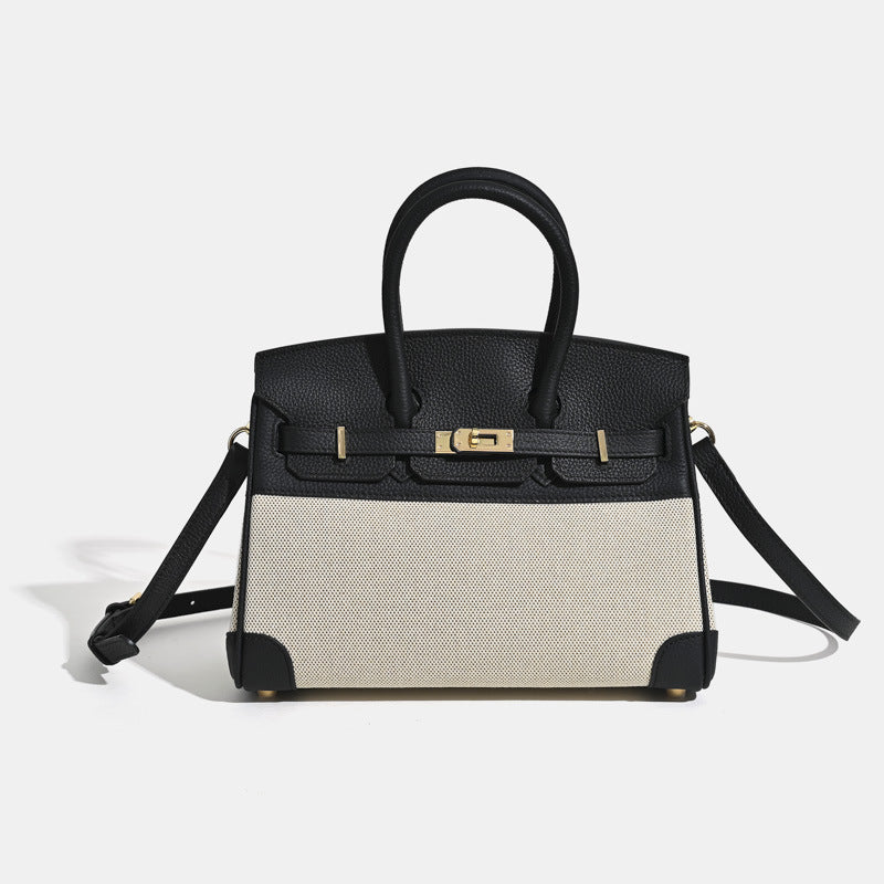 Jane Riviera 25 – Tasche aus echtem Togo-Leder und Platin-Canvas