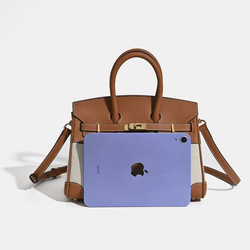 Jane Riviera 25 – Tasche aus echtem Togo-Leder und Platin-Canvas