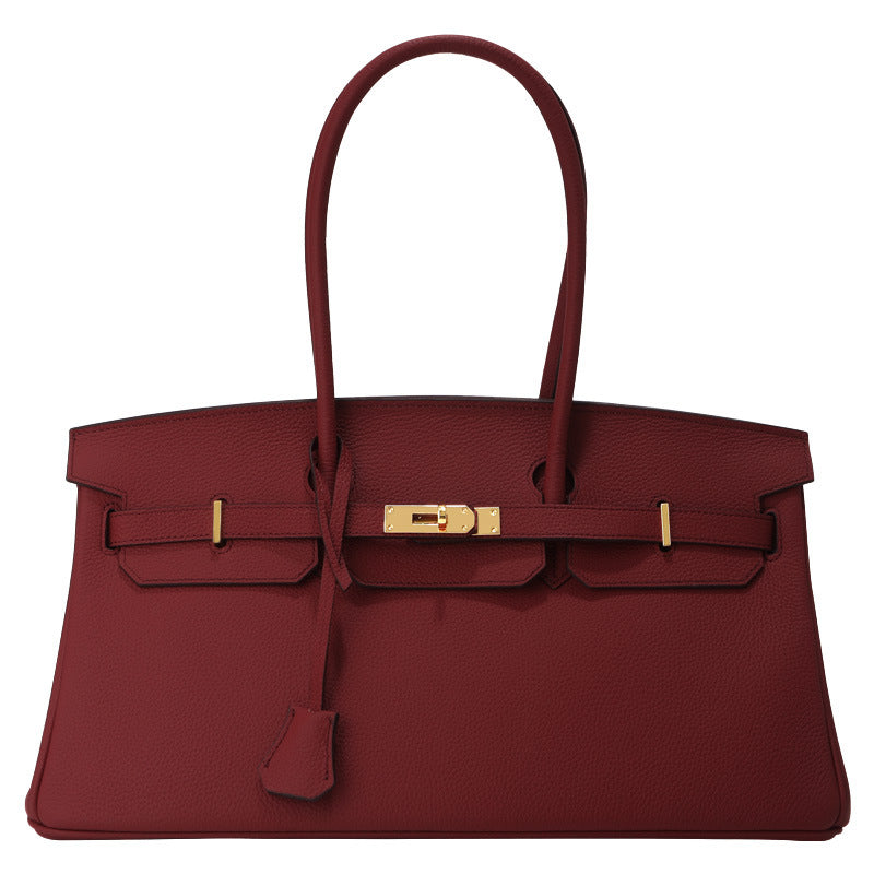 Jane Baguette – 40 cm Tasche aus echtem Pebbled-Leder