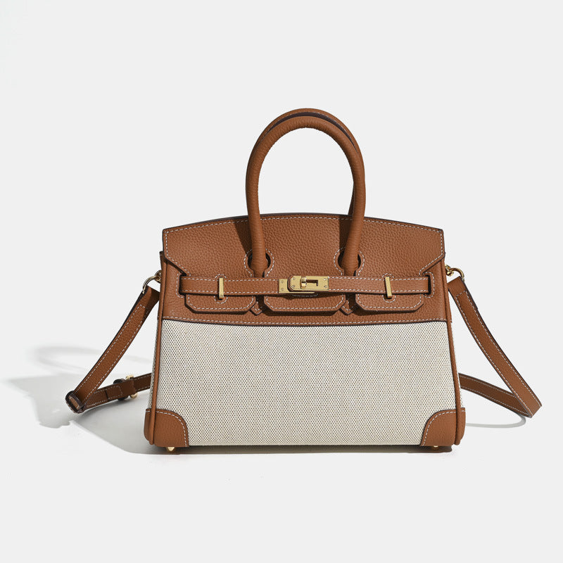 Jane Riviera 25 – Tasche aus echtem Togo-Leder und Platin-Canvas