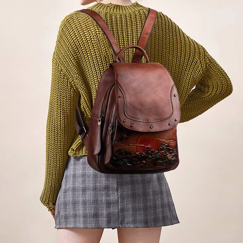 Rucksack Floral Inês Vintage – Aus echtem Premium-Leder