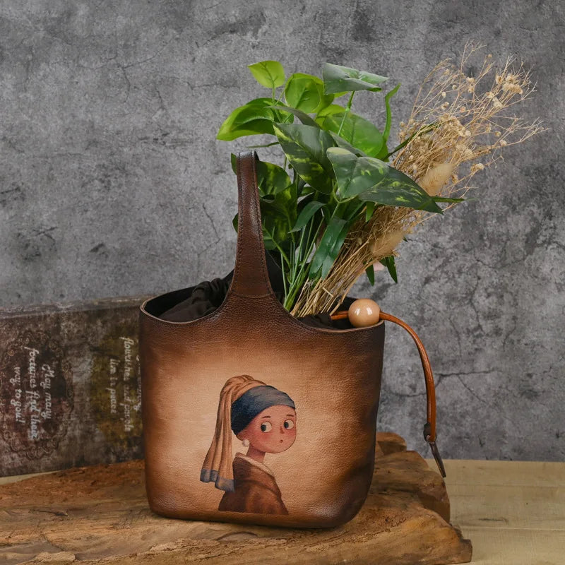 Bucket-Tasche Valentina Vintage – Aus echtem Premium-Leder