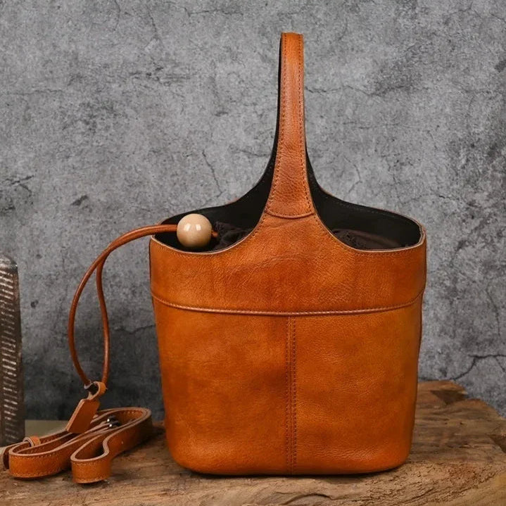 Bucket-Tasche Valentina Vintage – Aus echtem Premium-Leder